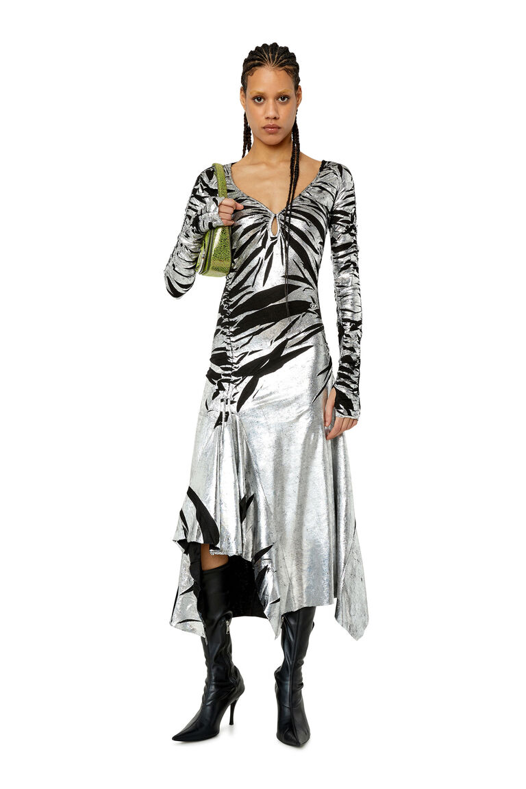 D-RILT Woman: Asymmetric ruched metallic midi dress | Diesel A088580NFAP