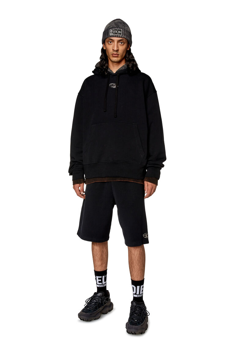 S-MACS-HOOD-OD Men: Oversized black hoodie metallic logo | Diesel A098560IAJH
