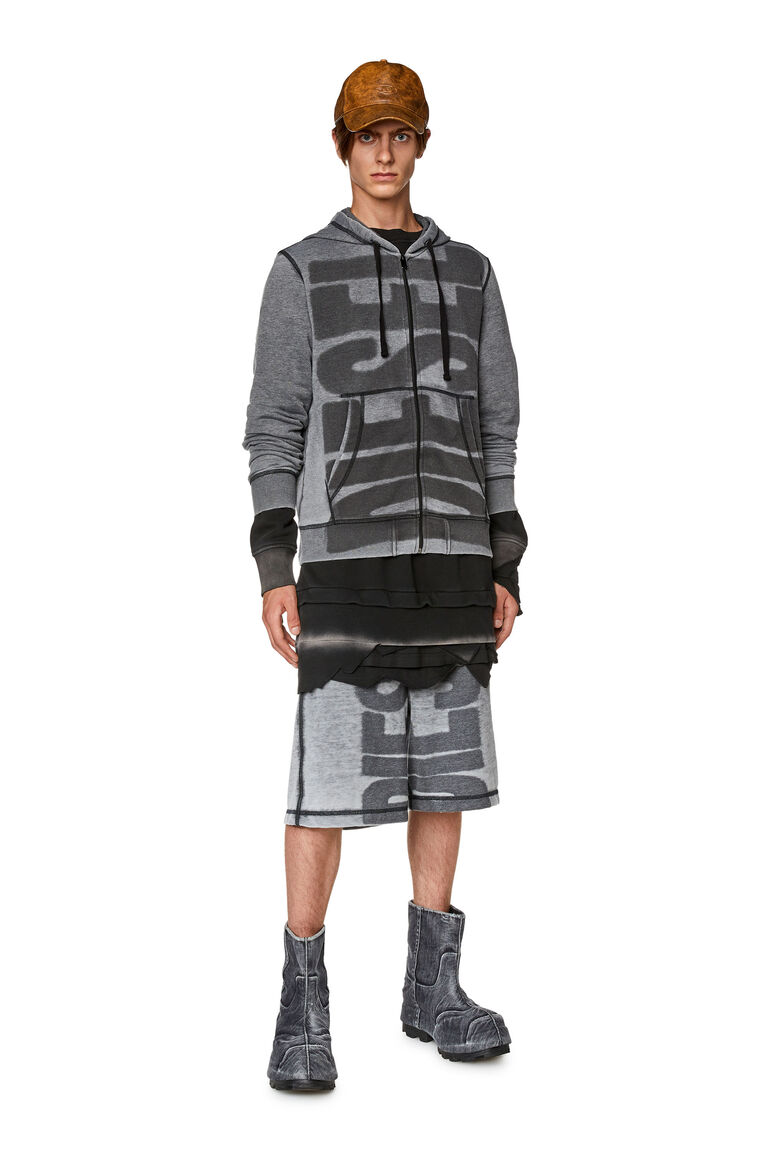 Men's Burnout zip-up hoodie with logo | S-GINN-HOOD-ZIP-L1 Diesel A104340IJAT