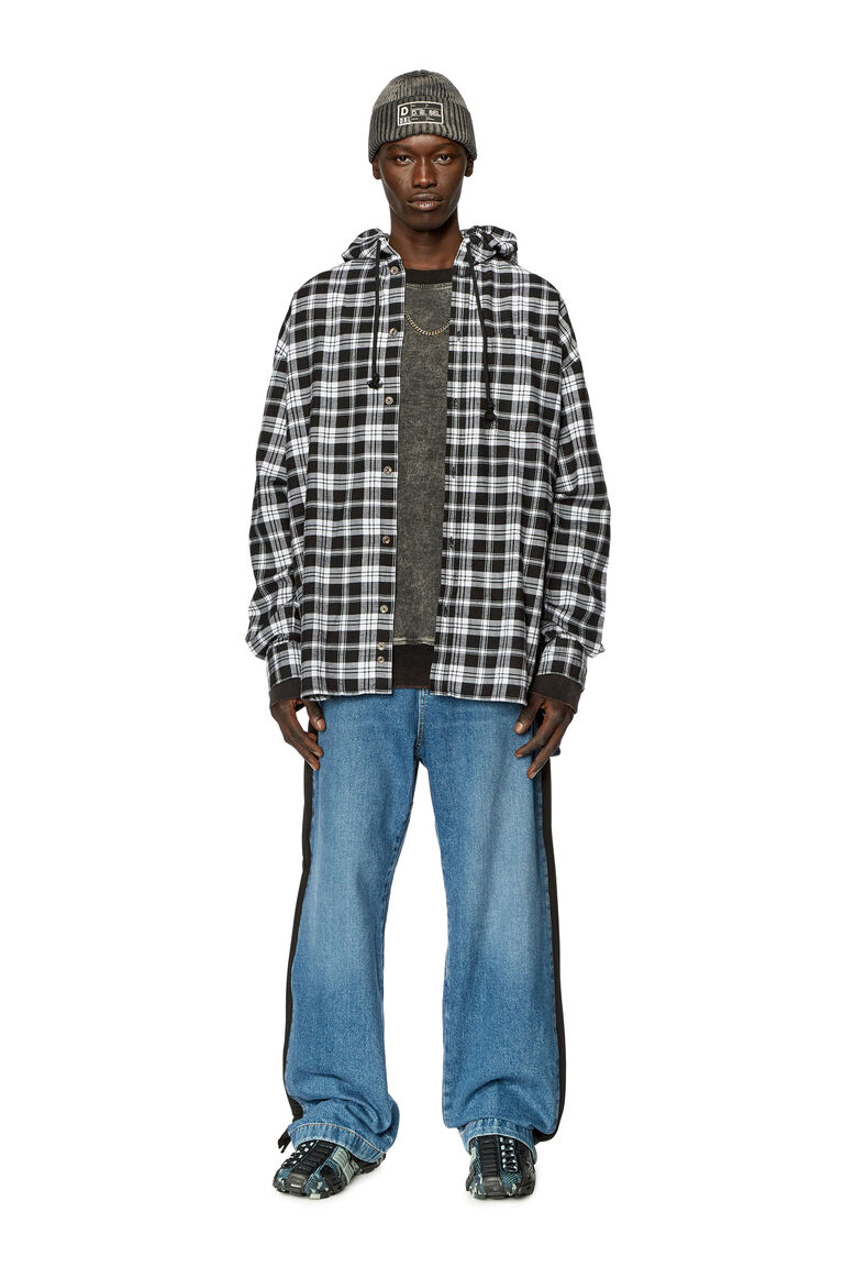 Men's Oversized hooded shirt in tactile flannel | S-DEWNY-HOOD Diesel A106210SHAW