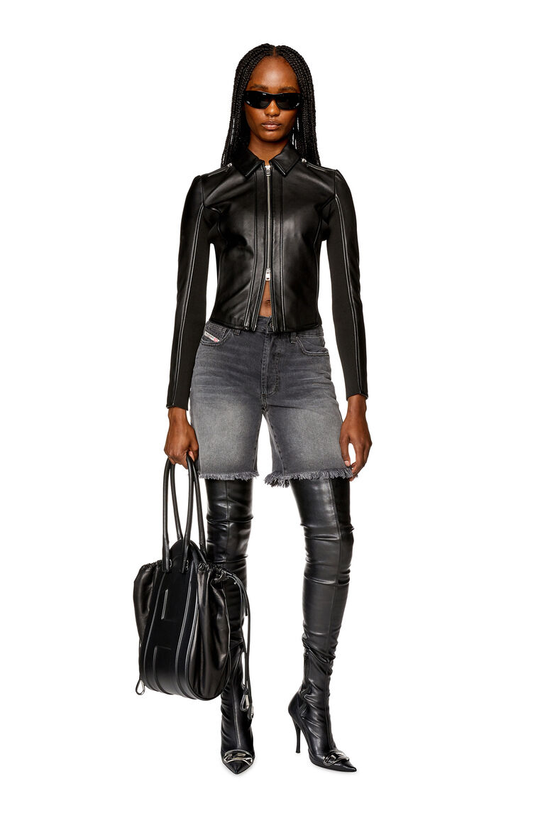 Women's Leather biker jacket with rib panels | L-SASK Diesel A106700PFAH