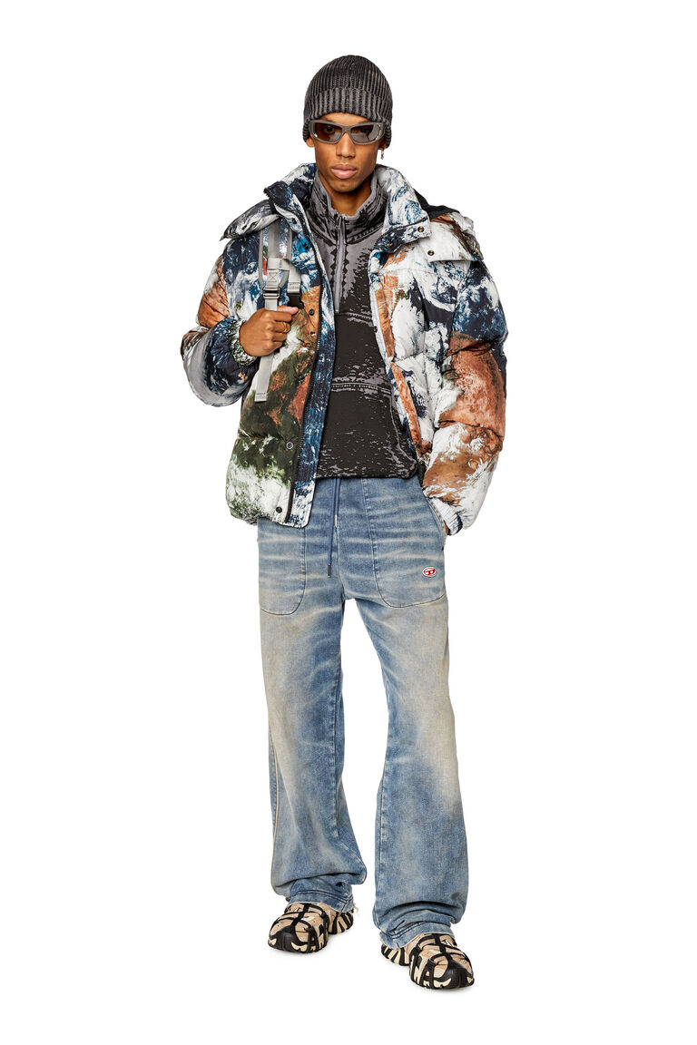 Men's Padded jacket with Planet print | W-ROLFYS-FD-PRINT Diesel A110130LHAG