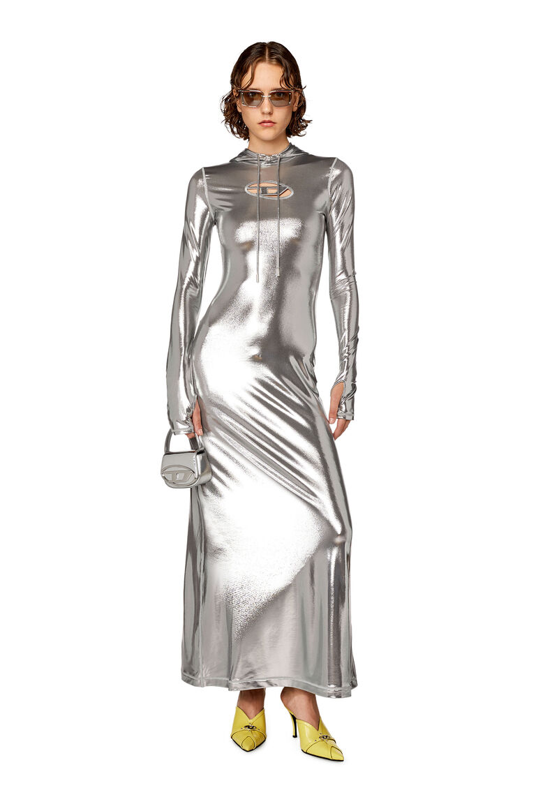 Women's Hoodie dress with shiny foil coating | D-MATHILDE-L1 Diesel A110360NIAL