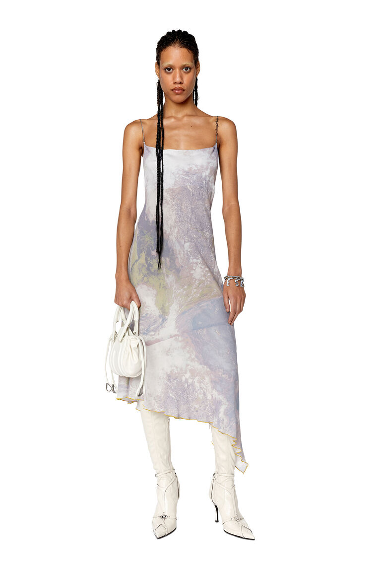 Women's Printed slip dress with chain straps | D-MINT-CMF Diesel A110410QFAX