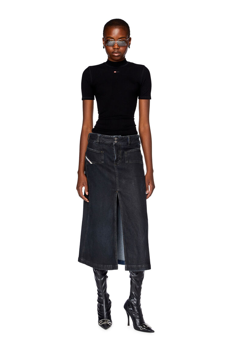 Women's Denim midi skirt with slit | DE-YINKA-S Diesel A114450HJAU