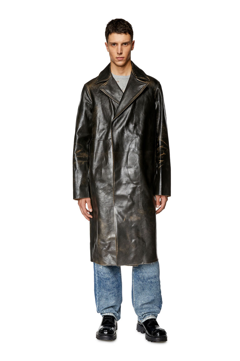 Men's Distressed leather trench coat | L-KAUFFMAN Diesel A116270CNAL
