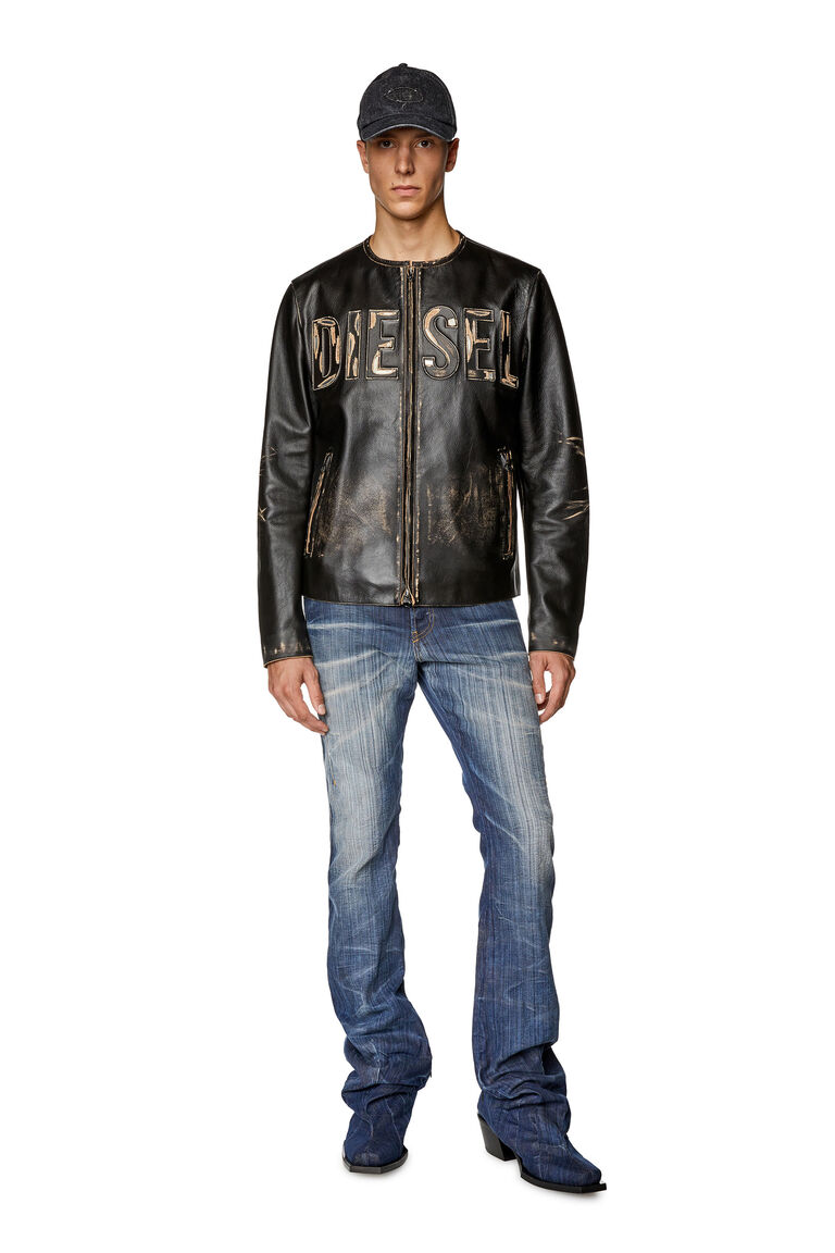 Men's Distressed leather jacket with metal logo | L-MET Diesel A117000KKAV