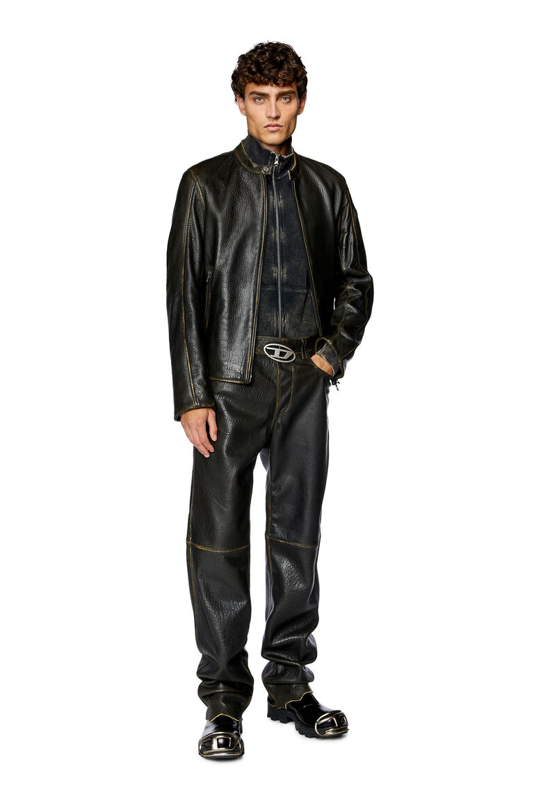 Men's Biker jacket in wrinkled leather | L-COBBE Diesel A119610CHAL