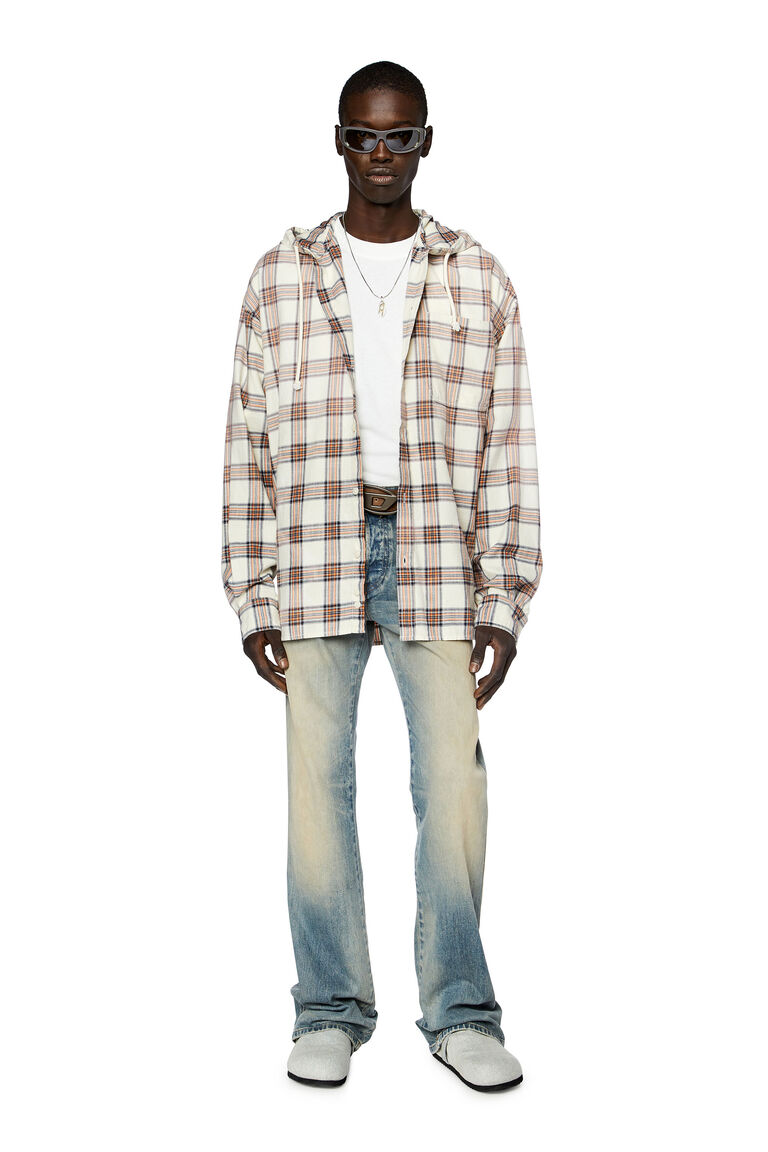 Men's Hooded overshirt in check cotton flannel | S-DEWNY-HOOD Diesel A122660EPAP