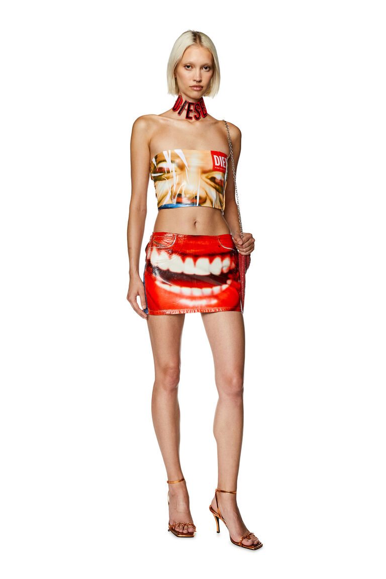 Women's Denim mini skirt with Smiley Faces print | DE-PRA-MINI-FSD Diesel A12483068JP