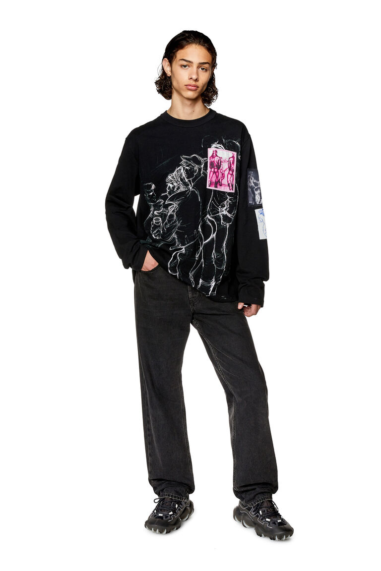 Women's Long-sleeve T-shirt with prints and patches | PR-T-CRANE-LS Diesel P011120ALAX