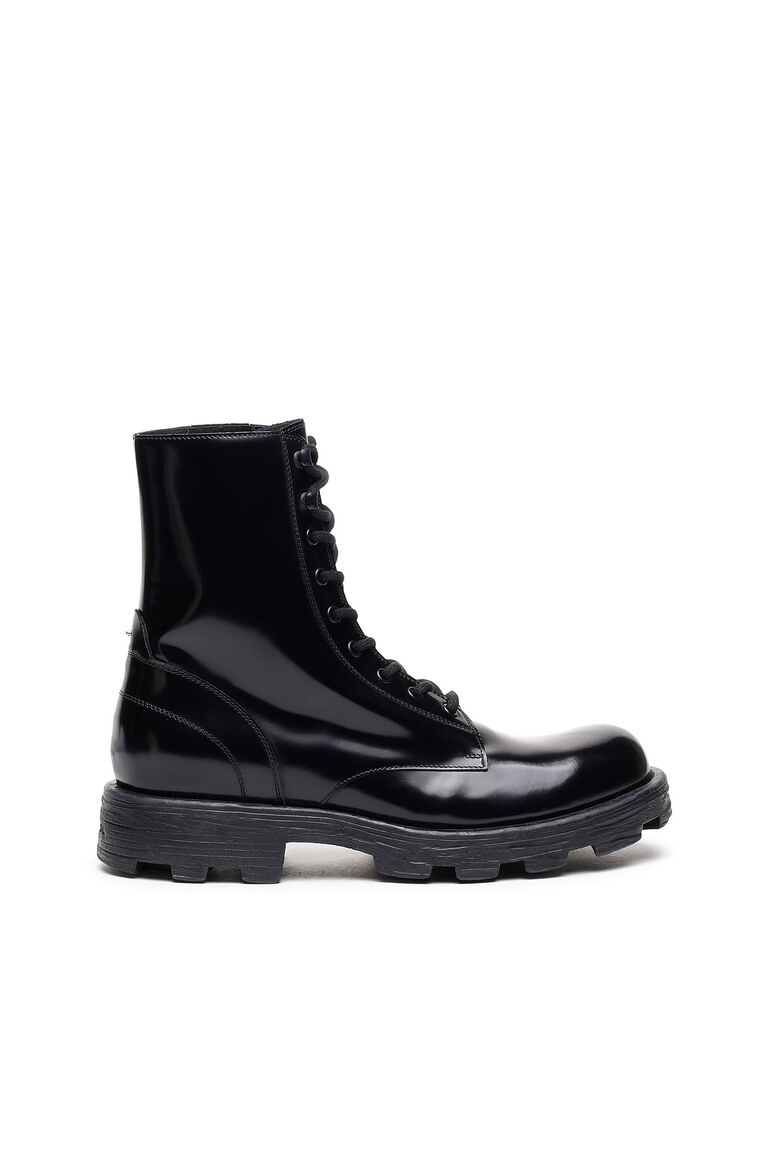 D-HAMMER BT Man: Combat boots in glossed leather | Diesel Y02994P4471