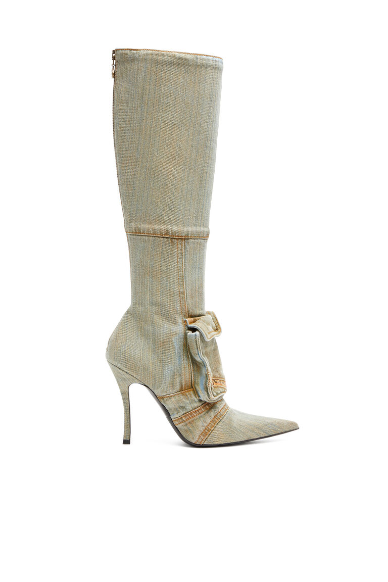 Women's D-Venus Pocket Hbt Boots - Knee-high boots in streaky denim | D-VENUS POCKET HBT Diesel Y03252P6082